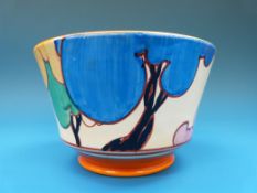A flared Clarice Cliff pedestal bowl decorated in a variation of the 