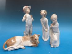 Lladro figurines Camison, Angel, Nino Chulin and Becceritio (a cow), most boxed,