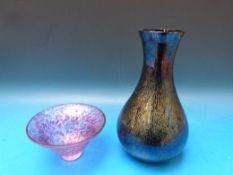 Two pieces of iridescent Royal Brierley glass comprising a pedestal bowl (13.