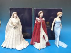 Royal Worcester 'Queen Elizabeth' figurine (80th Birthday) and another as a bride together with a