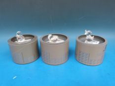 Three Swarovski crystal ducks, a drake duck,