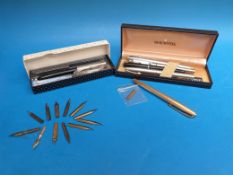 A collection of pens to include Parker, Sheaffer White Dot,