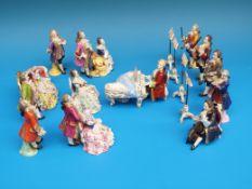 A 12-piece Dresden miniature orchestra with four music stands,