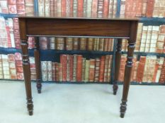 A small 19thC mahogany sidetable raised on turned legs (W76cm, D41,
