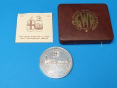 A GWR hallmarked silver 150th anniversary medal in case,