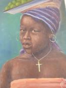 Christo oil portrait of an African lady carrying fruit (signed),