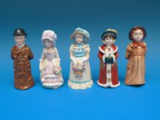 Five Bronte Porcelain candle snuffers from the Kate Greenaway candle extinguisher collection