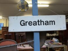 A British Railways station sign for Greatham (29cm x 109cm)