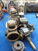 A pair of Griffiths Beacon motoring or steam engine oil lamps together with a King of the Road