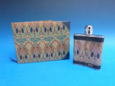 A leather covered Liberty hip flask and visitors book