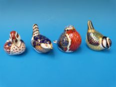 Four Royal Crown Derby paperweights all in the form of birds (in original boxes)
