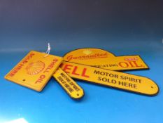 Four Shell motor spirit and oil replica signs (largest 39cm long)