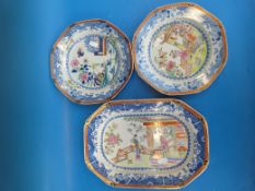 Three 19thC Spode plates with chinoiserie decoration - ex Worlock Collection