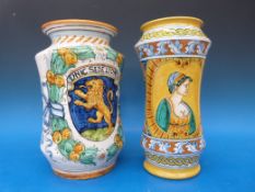 Two Italian majolica tin glazed vases (both 28cm high)
