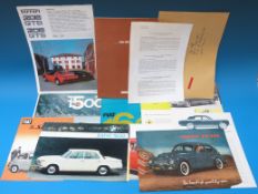A quantity of c1970s car brochures etc including Fiat 1500 Spider, Fiat 850, BMW 1600,