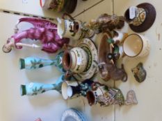 Mixed ceramics and glass including Royal Doulton ducks, Beswick, Wade figures, Torquay Motto ware,