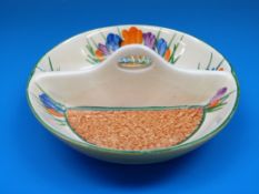 An unusual Clarice Cliff two division olive dish,