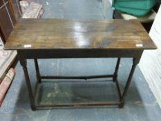 An antique oak side table with two plank top and pegged joints (L91cm, W39cm,