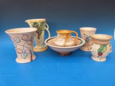 Six pieces of Art Deco pottery including Crown Ducal,
