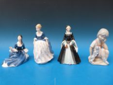 Three Royal Doulton figurines and Lladro figure; includes Janice (HN2165), Alison (HN2336),