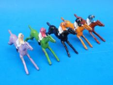 A set of five Chad Valley lead Escalado horse and jockeys in original box