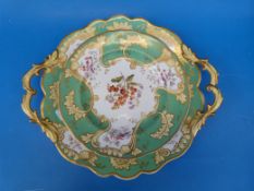 A hand painted two handled cake tray and dessert plate, possibly Minton retailed by Nash,