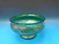 A Royal Brierley iridescent pedestal glass bowl with original label, 20cm in diameter.