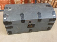 A 19thC painted metal bound domed trunk