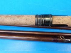 A Hardy 'W' vintage Greenheart salmon fishing rod three piece (two tops) no 04432