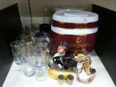 Two large Dexham sherry barrels together with a quantity of other breweriana including a Beswick