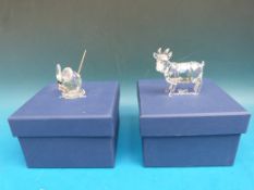 Two Swarovski crystal animals a goat and a mouse,