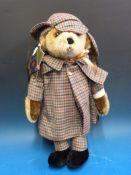 A Merrythought for Harrods mohair bear dressed in full tartan Sherlock Holmes detective outfit,