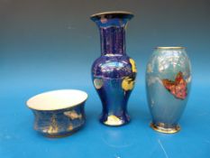 Three Carltonware lustre items, one decorated with fish,
