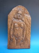 Benno Schotz (1891-1984) carved wooden plaque of a naked lady