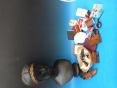 A life-size bust of a Grecian lady together with some olive wood items and a small quantity of