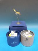Three Swarovski crystal  figures, Almina butterfly on chrome stand, a cat and a mouse,