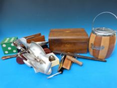 A quantity of treen items including a Rabone steel rule,