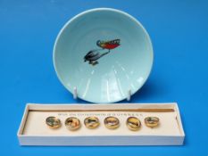 A cased set of six Guinness intaglio waistcoat buttons together with a Wade Guinness pin dish