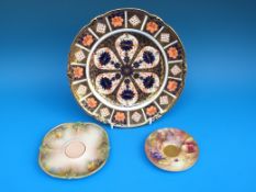 A Royal Crown Derby Imari 1128 plate and Worcester painted fruit saucer signed Austin and a Hadley