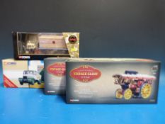 Four Corgi diecast model vehicles, two from the Vintage Glory of Steam collection,