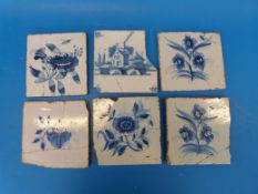 Six 18thC Delft tiles