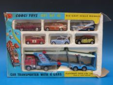 Corgi Toys gift set 48 car transporter with automatic coupling Ford 'H' series tilt cab and six