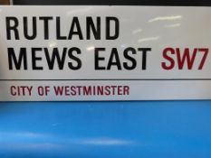 A London enamel street sign Rutland Mews East SW7 (City of Westminster) 109cm x 44cm