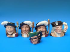 Five Royal Doulton small character jugs including the Three Musketeers,