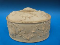 A 19thC Cane Ware game pie dish with duck finial in the manner of Wedgwood (15cm tall and 26cm