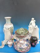 Mixed ceramics including a Chinese vase, Wedgwood parian figurine, Carltonware vase,