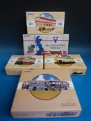 Five Corgi and Corgi Classics diecast model buses and coaches to include two sets