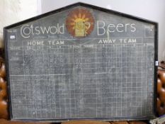 A Stroud Brewery Cotswold Beers skittles score board (W214cm)