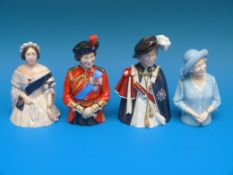 Four Bronte Porcelain candle snuffers Queen Mother 445/1250, Queen Victoria 81/200,