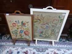Two embroidered fire screens